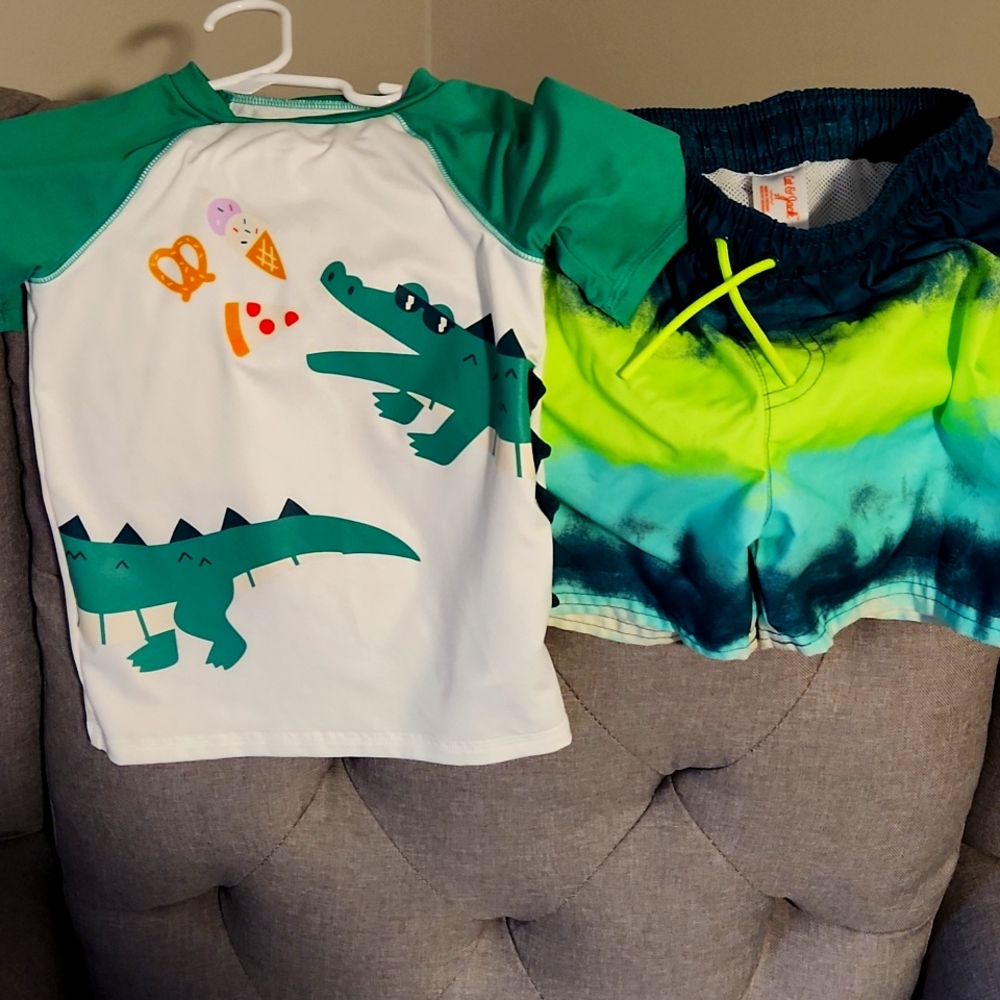 Cat & Jack rash guard & swim trunks